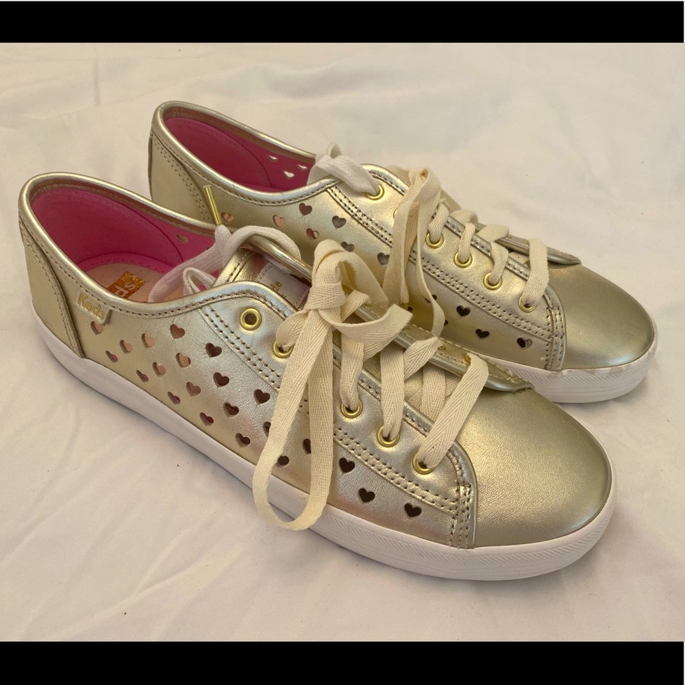 NWT Keds For Kate Spade: HEART Kickstart Heart Light Gold Heart Cut Out Sneakers
